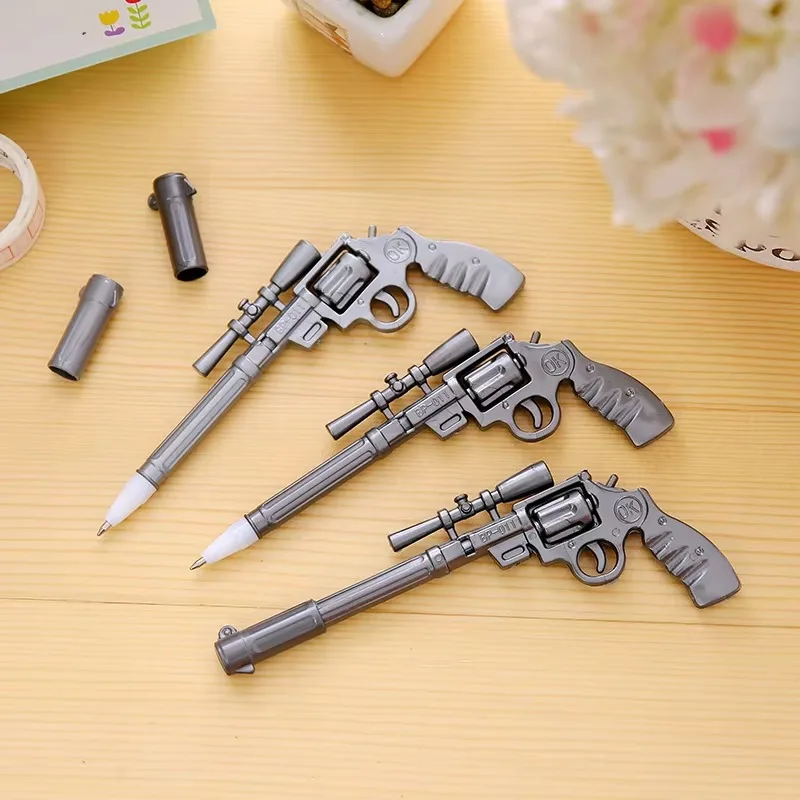 2Pcs/Lot Creative Ballpoint Pen Revolver Shaped Blue Ink Pistol Model Gun Pens School Office Supplies Kids Stationery Prize Gift