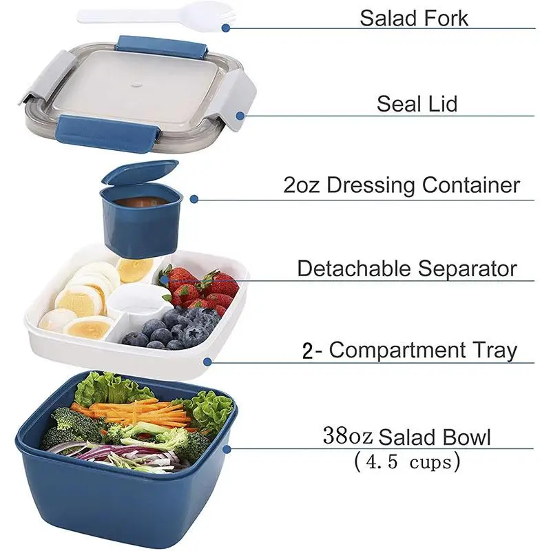 Double Partitioned Freshness Preservation Box for Microwave Oven Lightweight Salad Portable Heating Lunch Box Square Shape Pl...