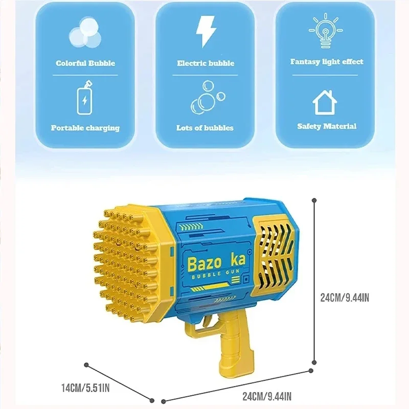 Sabão infantil totalmente automático Bubbles arma, foguete, brinquedo soprando para crianças, máquina completa com luzes fantásticas, 69 buracos