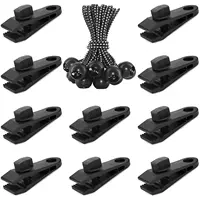 Juego de clips para lona – 10 clips para lona resistentes con 10 cuerdas elásticas para tienda de campaña, toldo, camping, dosel – Paquete de 20