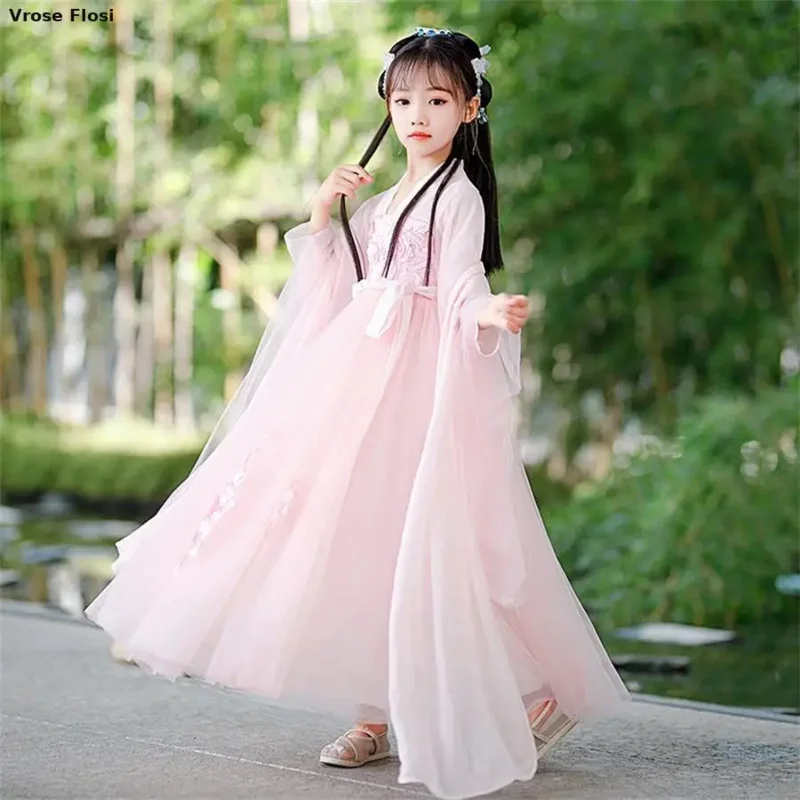 New 2024 Chinese Hanfu Dress Girls Ancient Hanfu Children Carnival Halloween Cosplay Costume Colorful Hanfu Dress For Girls Kids
