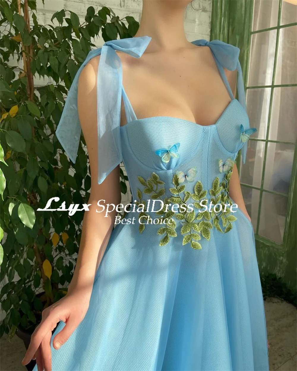 LSYX Pastrol Prom Gown Spaghetti Strap A-line Tea-Length Evening Dresses 2024 Exquisite Applique Birthday Party Dresses