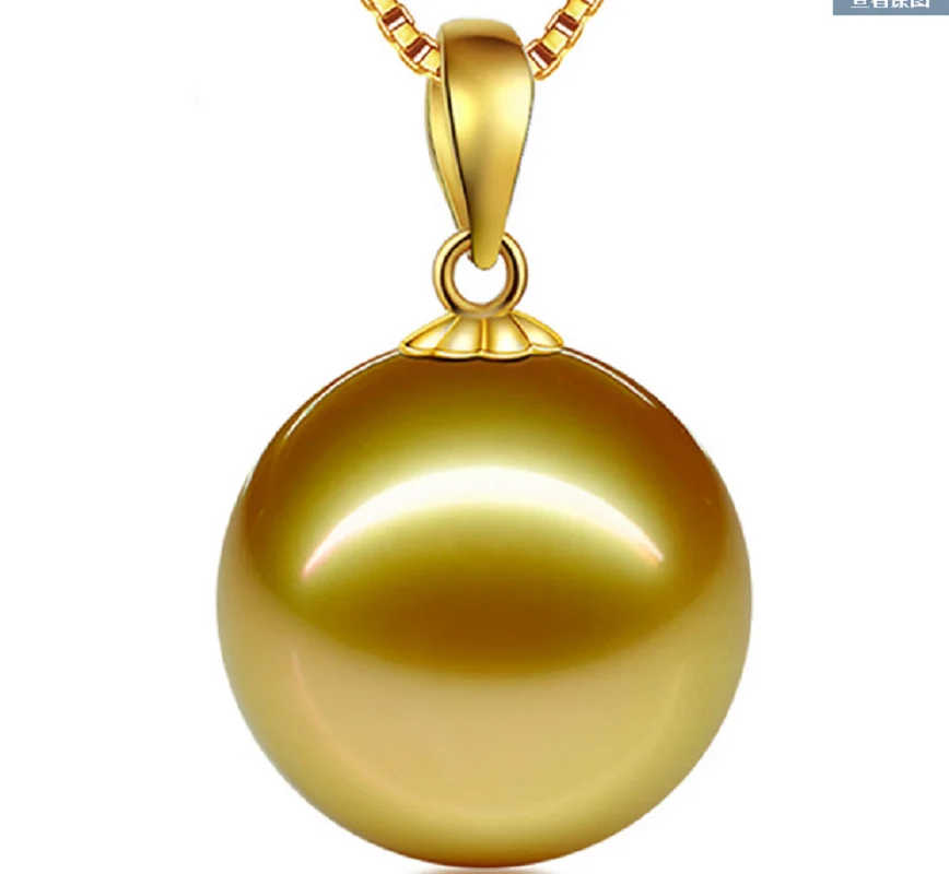 Huge 16mm Natural Sea Genuine Golden Perfect Round Pearl Pendant  For Women Jewelry Pendant