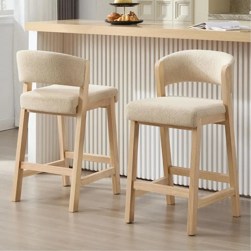 

Wooden Counter Height Stools Set of 2, Mid Century Kitchen Bar Stools with Back amp Raw Solid Wood Legs, Farmhouse Upholstered