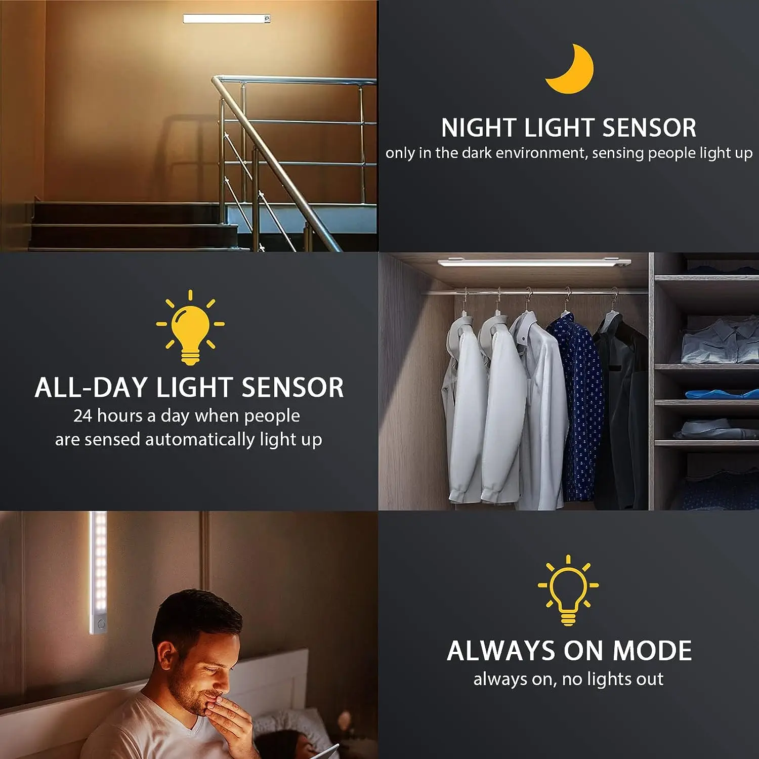 Night Light Motion Sensor LED USB Rechargeable 1000mAh Battery Cabinet Lamp 3 Colors Dimming For Bedroom Kitchen Light