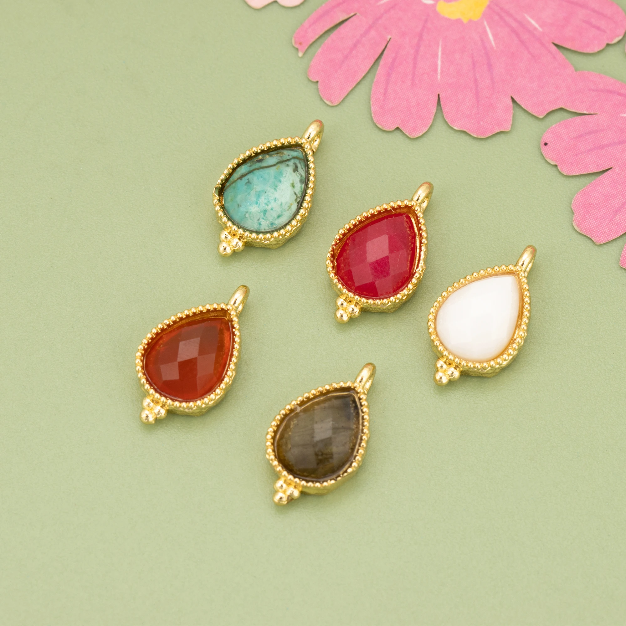 YEGUI,2pcs/lot,MI14,jewelry accessories,18k gold plated,copper,natural stone,hand made,jewelry making,charms,diy pendants view 4