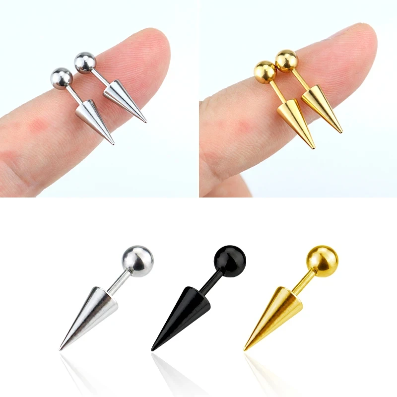 Punk Gothic Round Ball Spike Cone Tip Titanium Steel Women Men Screw Back Pierced Stud Earring Fashion Jewelry Gifts Geometric