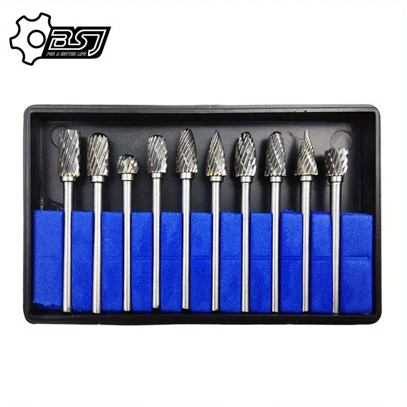 

10pcs 1/8" Shank Tungsten Carbide Milling Cutter Rotary Tool Burr Double Diamond Cut Rotary Dremel Tools Electric Grinding