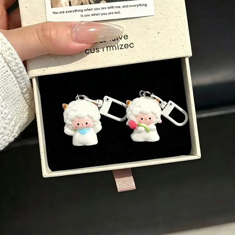 Cute Resin Sheep Keychain Women Mini: Lamb Pendant Bag Hanging Car Key New Year Gift