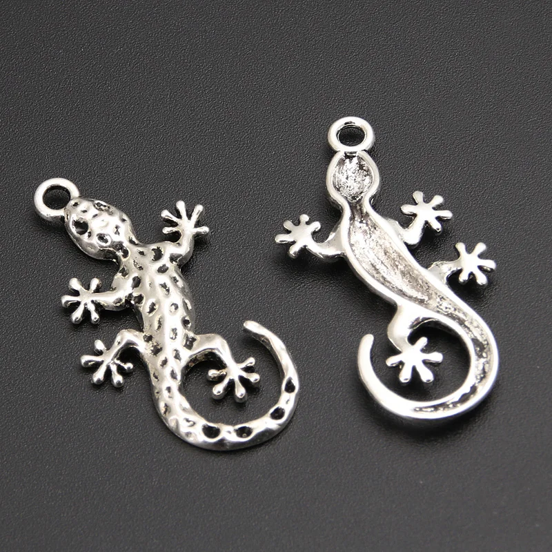 20pcs Silver Color 37.5x19mm Gecko Lizard Charms Animal Pendant For DIY Handmade Metal Alloy Findings Jewelry Making Accessories