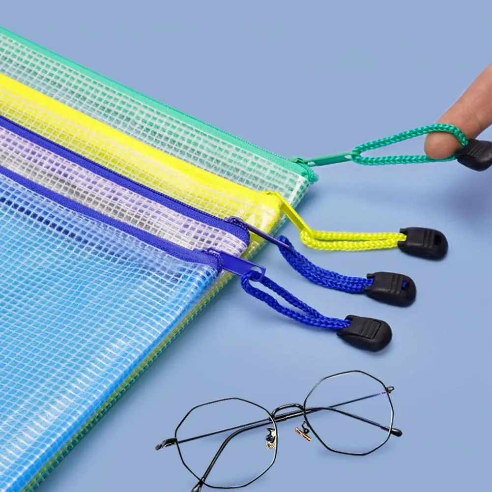 2Pcs Transparent Waterproof File Bags A4/A5 File Holder Mesh Pockets Plastic Storage Bags With Handle Rope Mesh Zipper Pouch