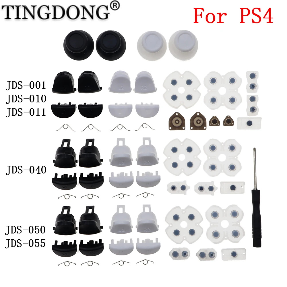 For PS4 JDM-001/010/011/040 Controller L1 R1 L2 R2 Trigger Buttons 3D Analog Stick + Conductive Rubber Button Screwdriver Kit