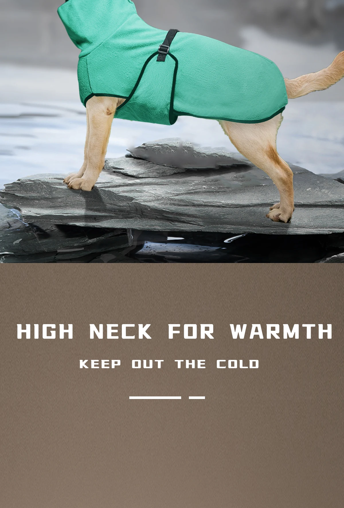 Warmer Hundemantel mit hohem Kragen und verstellbarem Riemen, weiche, thermische, winddichte Winter-Hundejacke, dehnbares, bequemes Haustier-Outfit für L – Detail 6