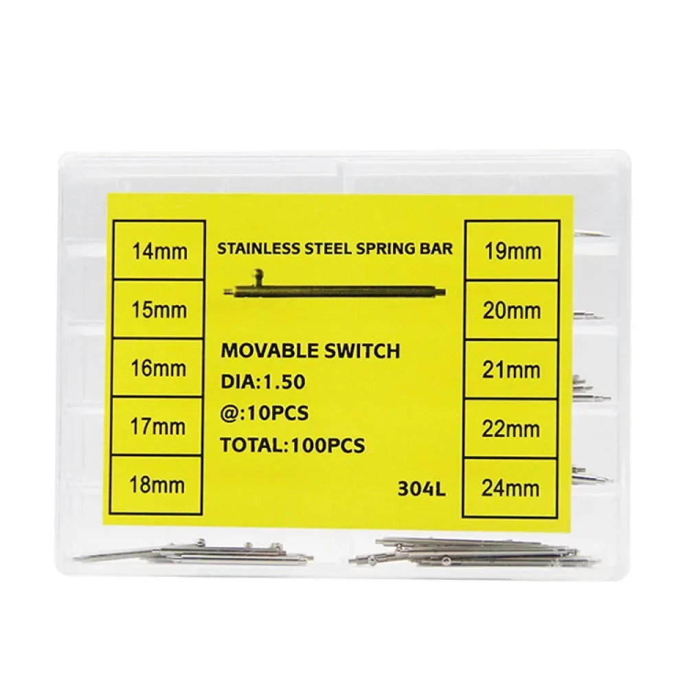 100 ชิ้น/กล่อง 1.5 มม./1.8 มม.และนาฬิกาการเชื่อมต่อเพลาสแตนเลสฤดูใบไม้ผลิดิบ LUG อะไหล่นาฬิกา Corne Horn นาฬิกาอุปกรณ์เสริม