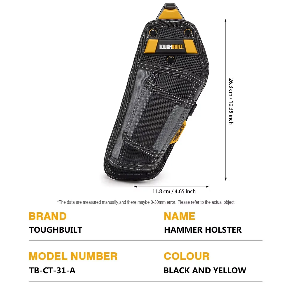 TOUGHBUILT TB-CT-31-A Hammer Holster, ClipTech Quick-Release Hammer Waist Pouch Heavy-duty Tool Belt Storage Accessory