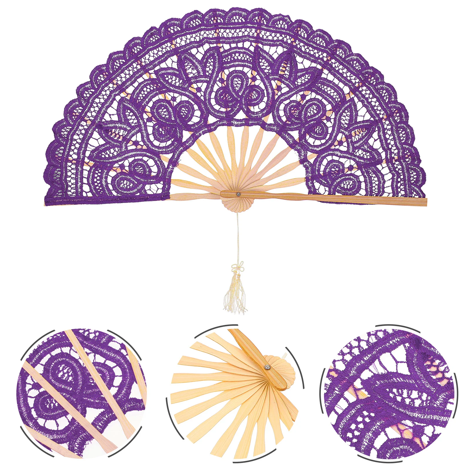 

Embroidered Fan Dancer Prop Foldable Handheld Vintage Wedding Decoration Purple Lace Folding Elegant