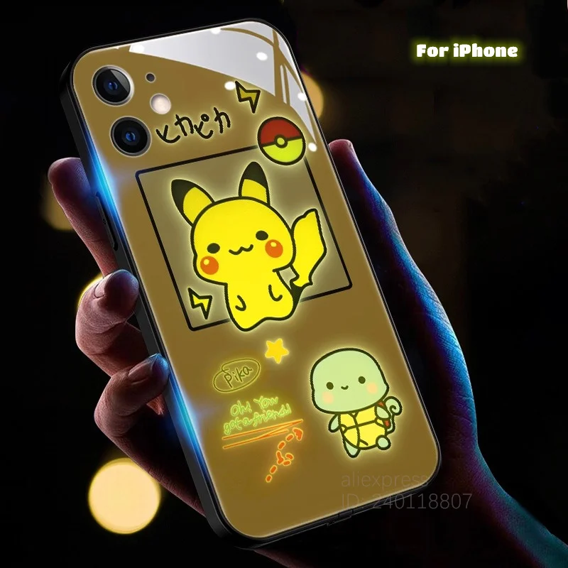

New Anime Pokémons Pikachus Luminous Phone Case For iPhone 17 16 15 14 13 12 11 Pro Max XR XS Plus 17Air Cute Monster LED Coque