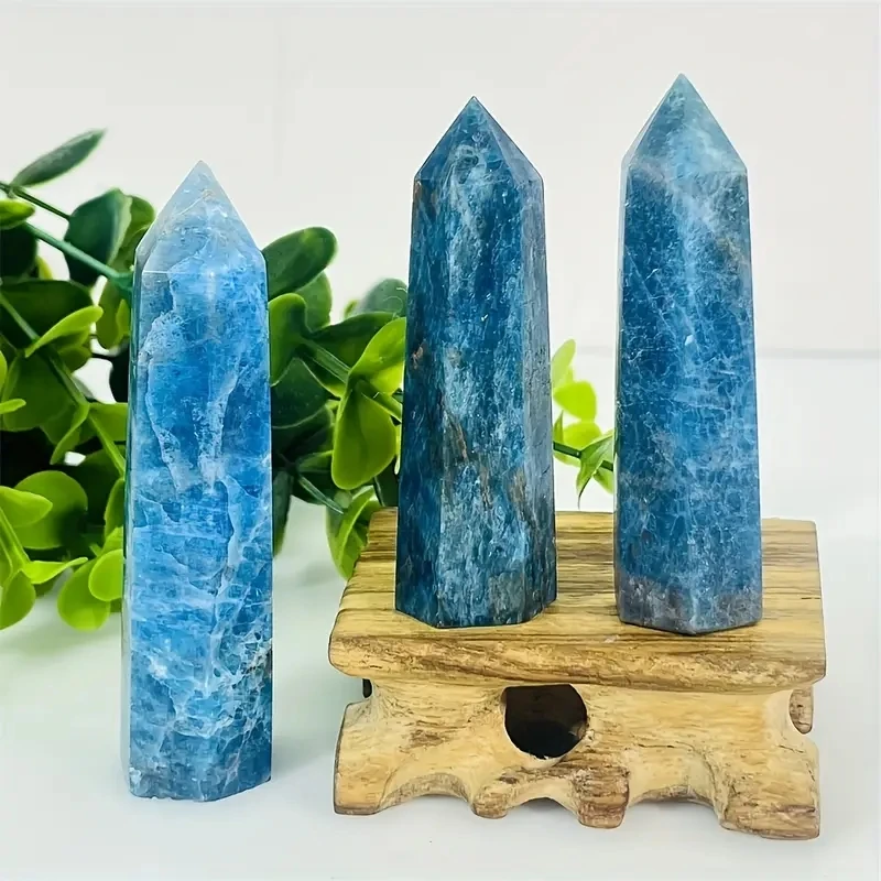 Natural Blue Apatite Hexagonal Prism Tower - Polished Raw Stone for Energy, Home Decor Gift