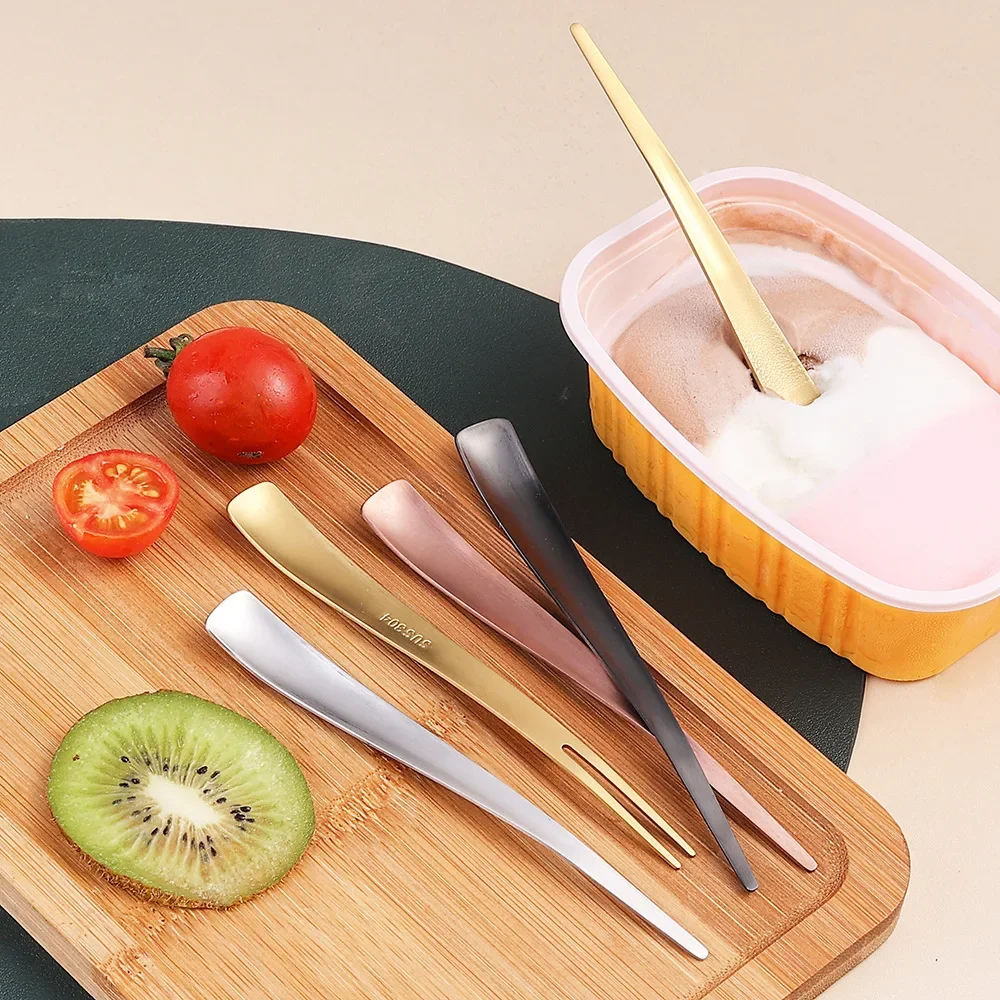 2in1 Fruit Fork 304 Stainless Steel Dessert Fork Food-grade Mixing Spoon Mini Fruit Stick Perfect for Cake Fish Coffee Ice Cream