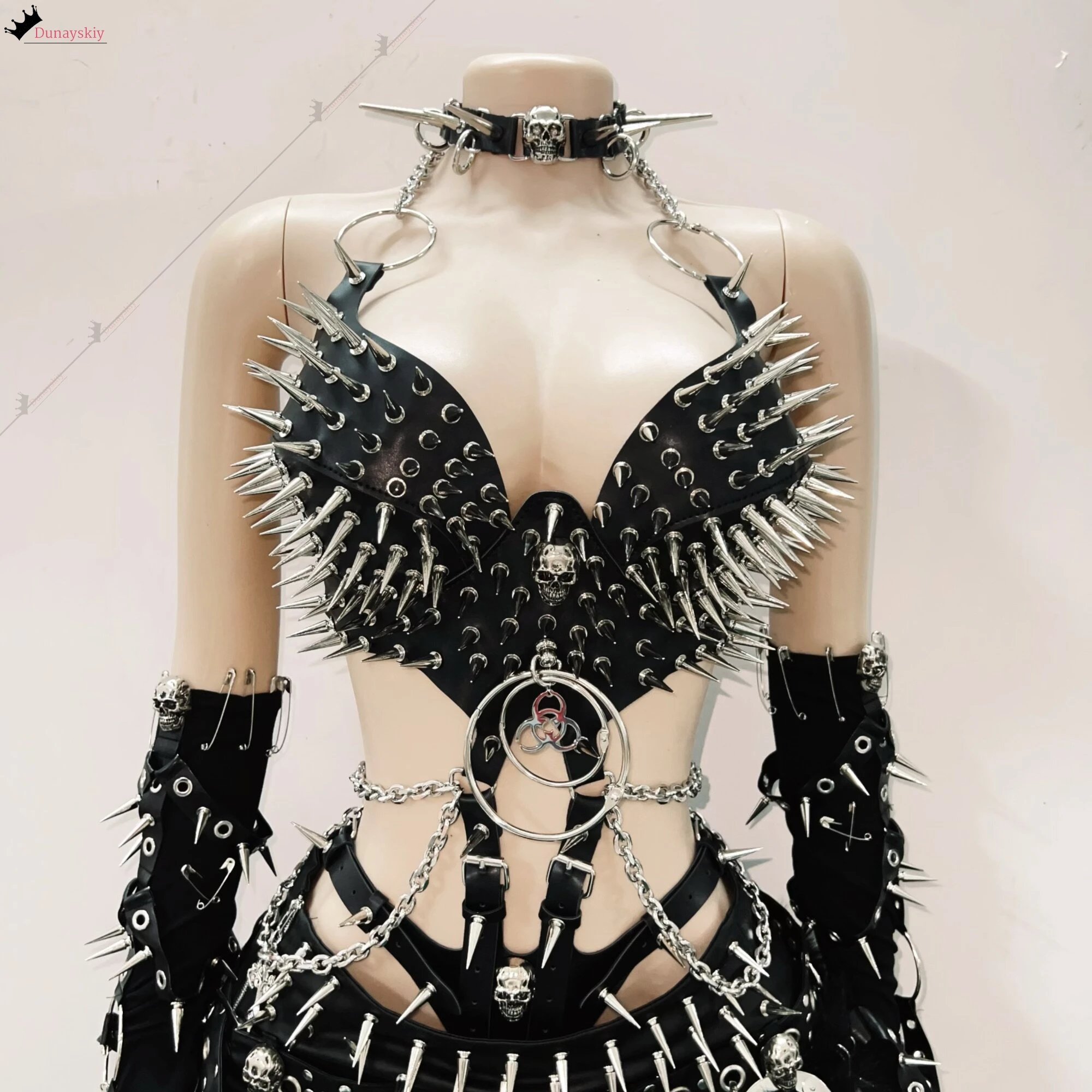 2026Halloween Carnival Cosplay Gothic Tank Tops Punk Tank Tops Halter Dress Disguise Theme Party Dress Up y2k Top Rivet Suits view 5