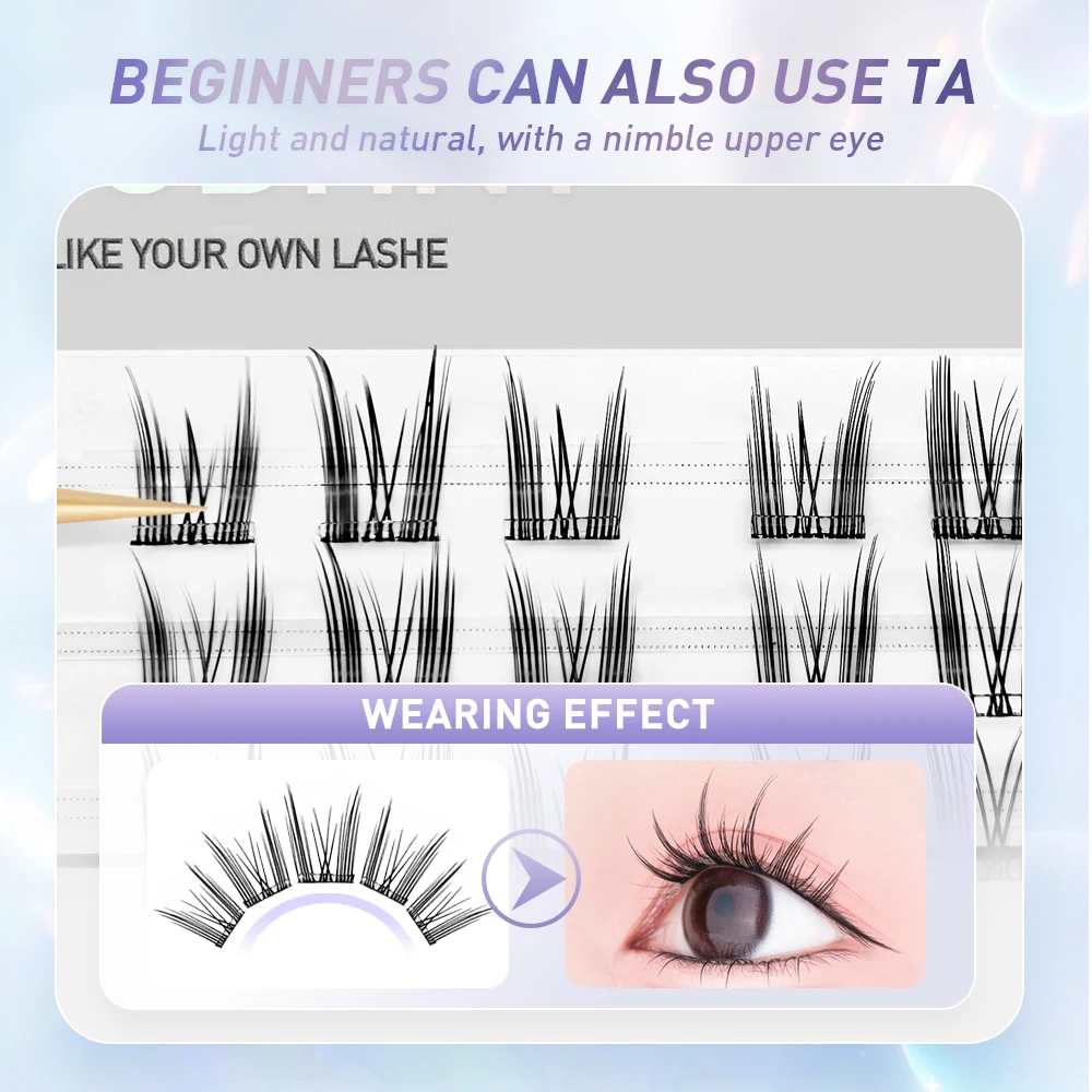 Glue-Free Self-Adhesive DIY Lashes AM Shape Spikes Cluster Eyelash Mix Bond Extension Under Lower Lashes Premade Fan Set