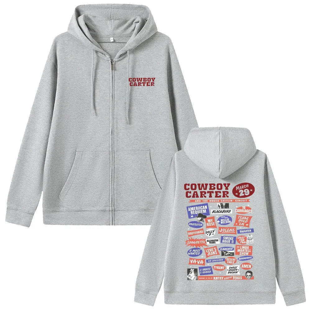 Singer Beyonce Cowboy Carter Graphic Zipper Hoodie Men Women Fashion Vintage Oversized Streetwear Unisex Casual Zip Up Hoodies