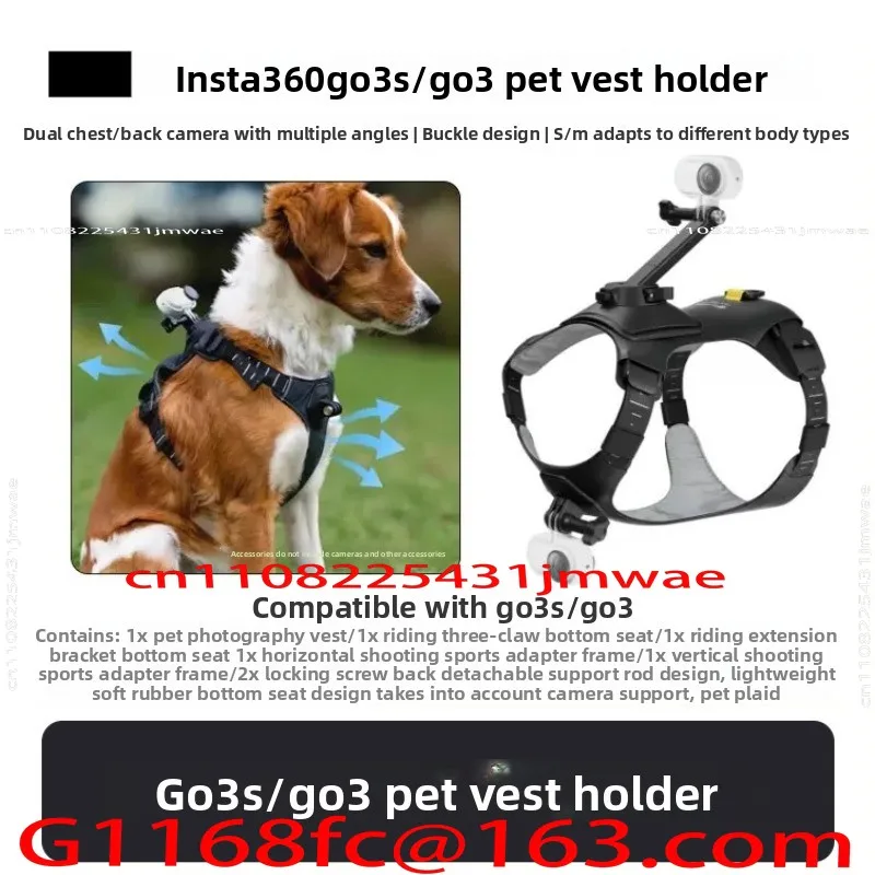 360 GO 3/GO 3S Go3s Thumb Action Camera Dog Chest Back Fixed View Pet Vest Holder