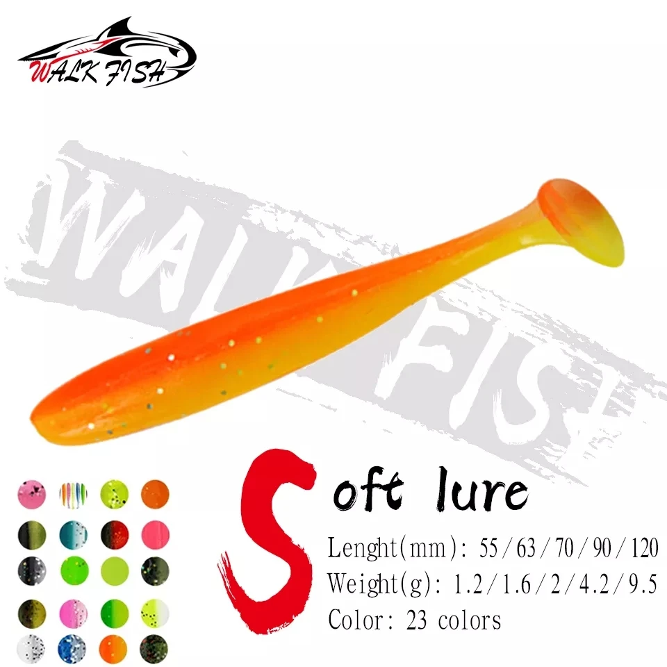 WALK FISH Awaruna Soft Fishing Lure T Tail Wrom 55mm 63mm 70mm 90mm 120mm Silicone Wobblers Fishing Soft Baits Fishing Tools