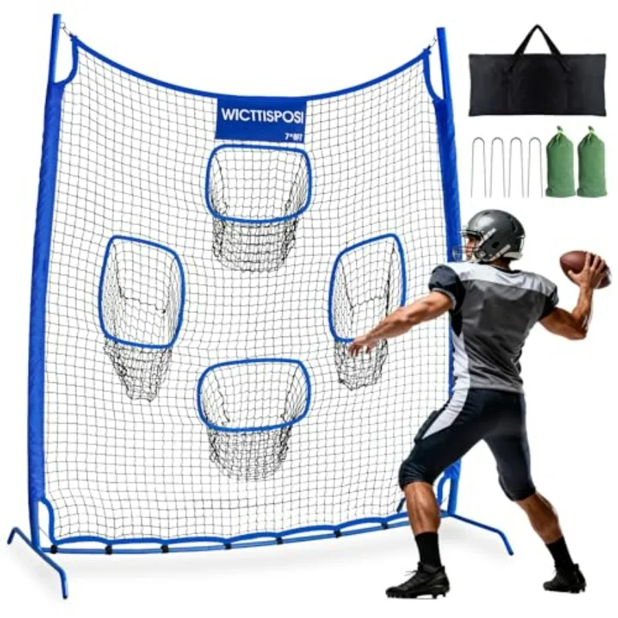 

Football Throwing Net Upgrade Heavy Duty Metal Frame Quarterback Training Equipment with 1-4 Targets Easy Setup Football Target