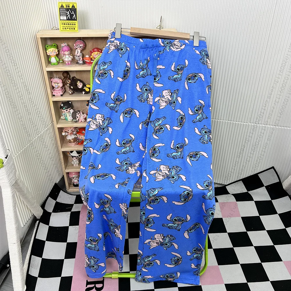 Disney Stitch Pajamas Cartoon Y2K Print Loungewear Student Trousers Women Comfort Casual Couple Home Graffiti Pajamas Pants