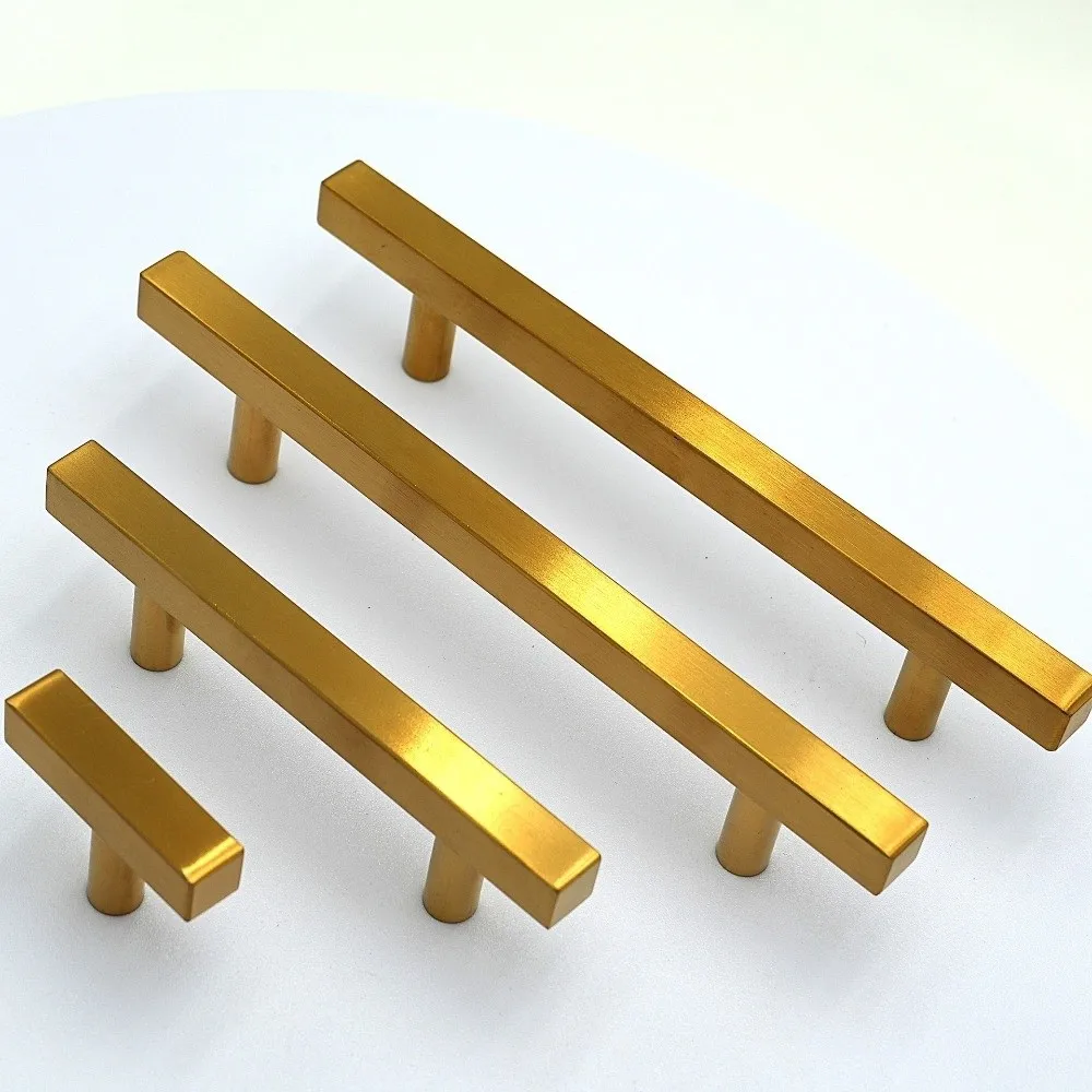 Modern Gold Cabinet Pulls Square Shape Minimalist Drawer Handles Stainless Steel Cabinet Handles for Kitchen Bedroom Bathroom