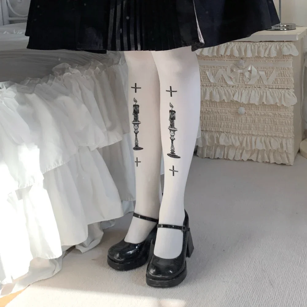 Lolita Socks Women Velvet Print Pantyhose Lolita Sweet Japanese Stockings Black Spring Summer 80D Sexy Stockings 2025 New