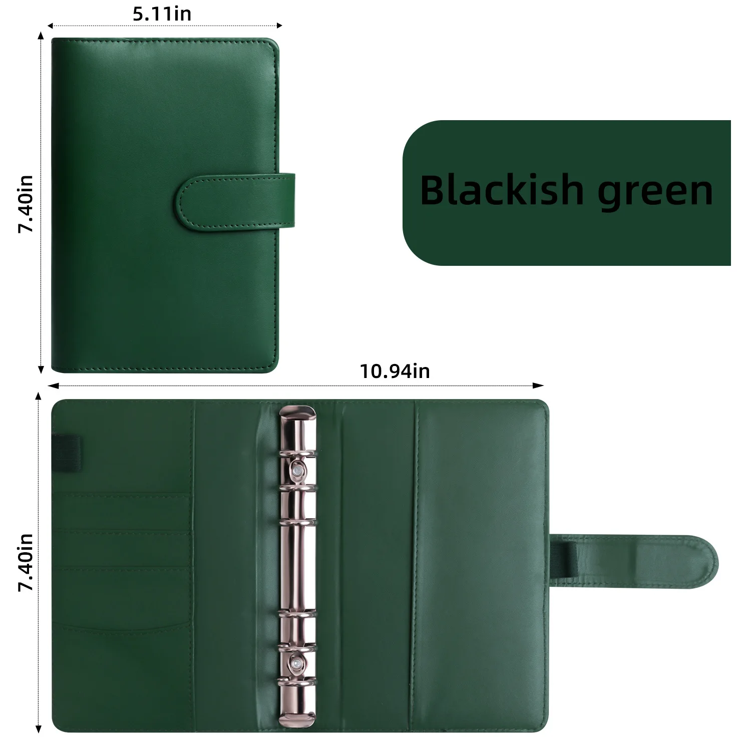 Imagem -04 - Couro Folha Solta Notebook Verde Escuro Azul a5 a6 Ring Binder Clip-on a5 a6 Papelaria Kawaii Apenas Capa Novo pu