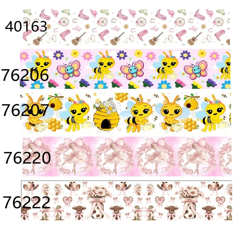 

Bee Ribbon Printed Western Cowgirl Cartoon Grosgrain Ribbon Packing for Hairbows Decoration Materials DIY Accessories 10yards