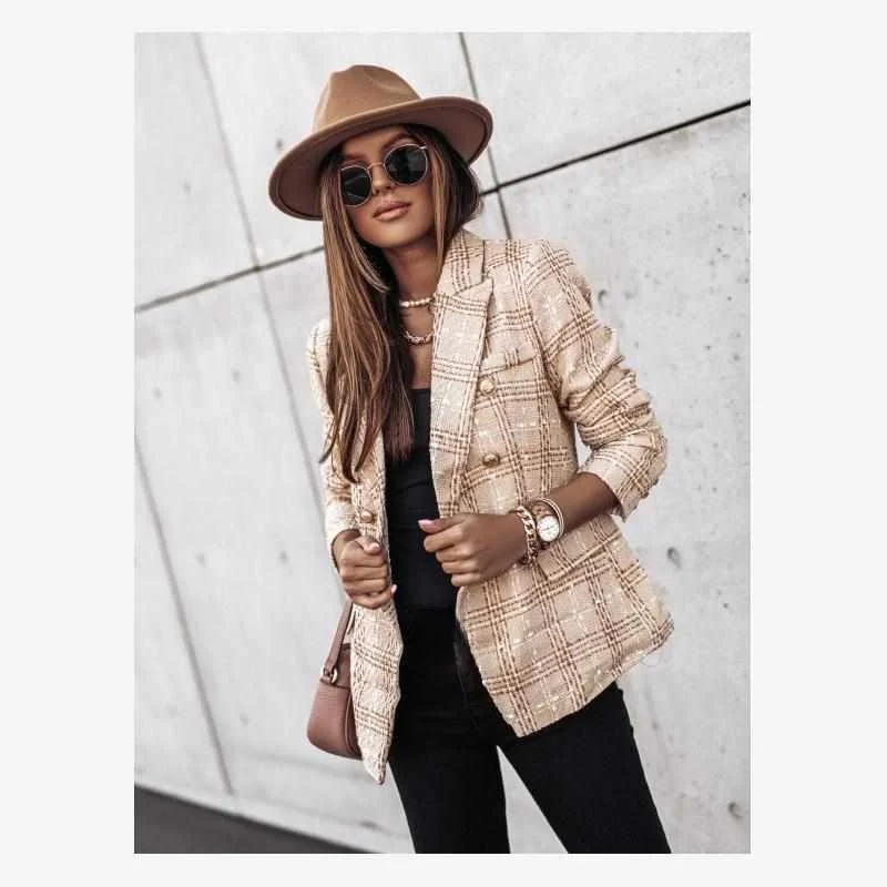 Spring Autumn Winter Long Sve Double Button Printed Suit Small Jaet Coat Sweet Sle Loose Fit Cotton Wool Blend Thiened