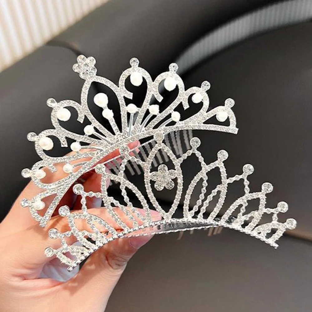 Children Korean Style Hairpin Birthday Gifts Crystal Crowns Princess Tiaras Rhinestone Hairpin Children Girls Hair Comb