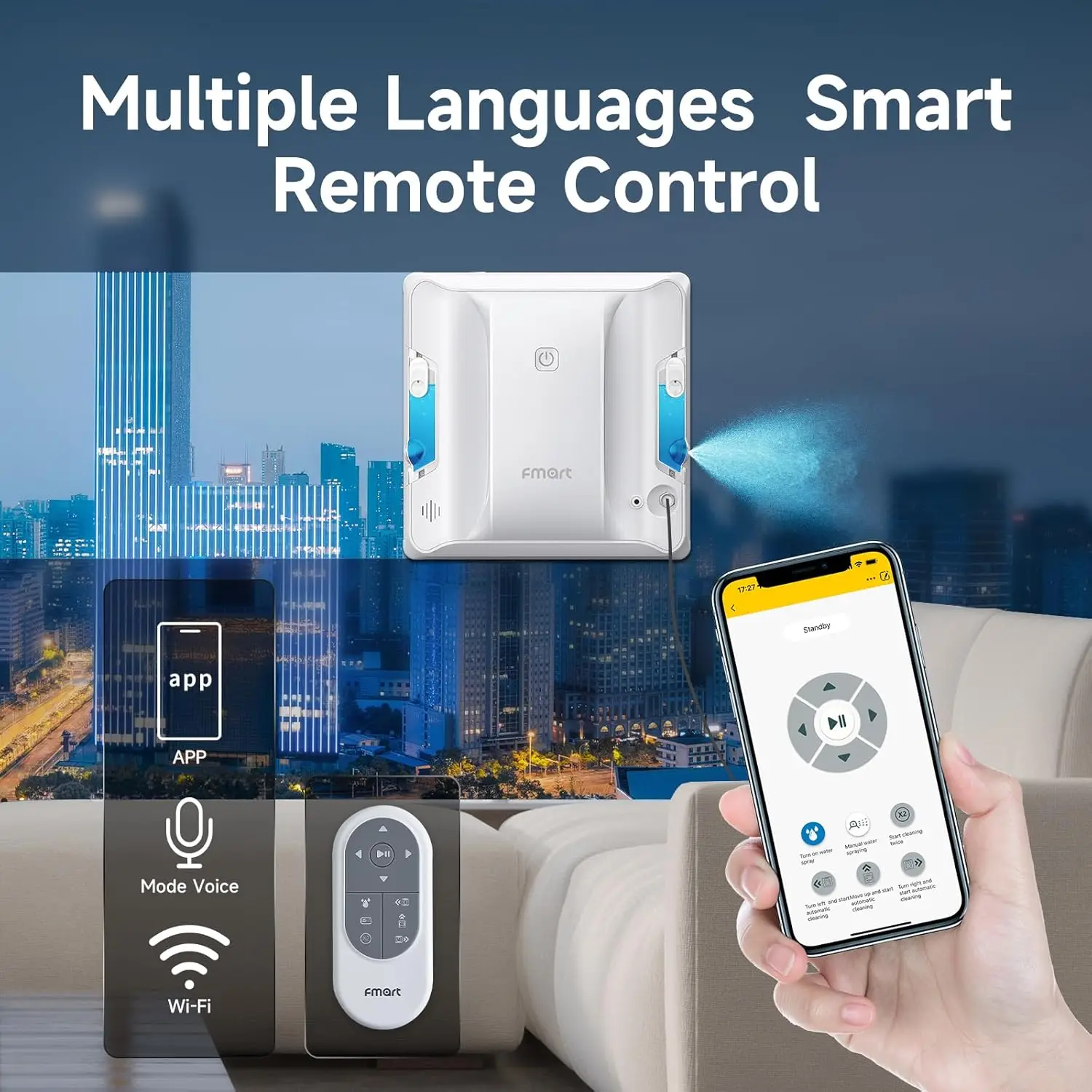 Robot per la pulizia delle finestre W7, spruzzatore ad ultrasuoni bifacciale, forte aspirazione 4000 Pa, robot pulitore per finestre a arrampicata fissa, AI