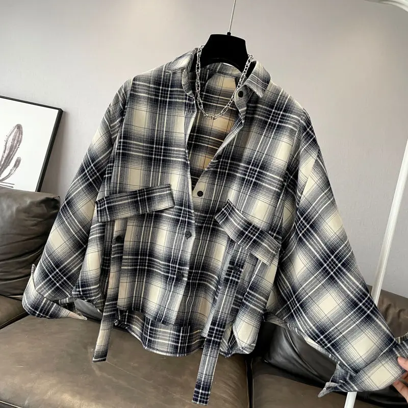 2024 Autumn New High-end Trendy Checkered Long Sleeve Shirt for Women Versatile Fashionable Loose Elegant Shirt Top for Women