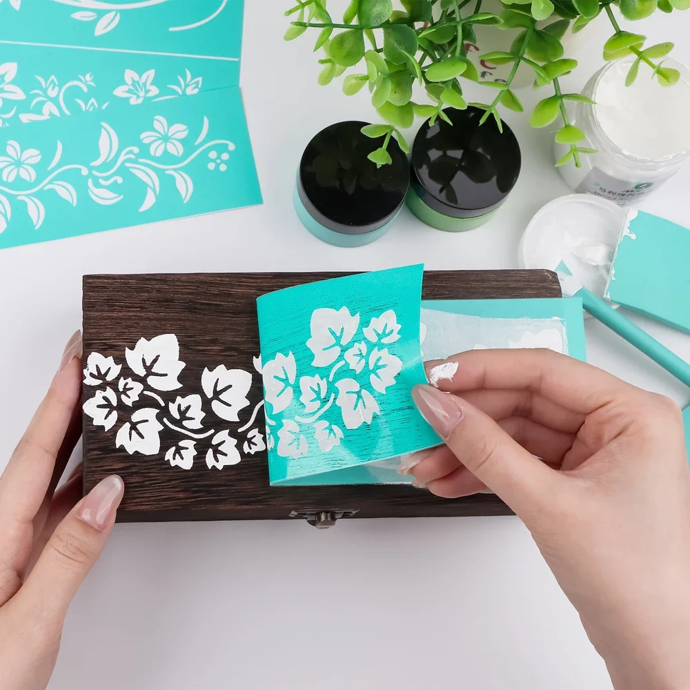Silkscreen Stencil Reusable Self-Adhesive Silk Screen Printing Silk Screen Stencils Vintage Flowers Leaf Stencils DIY Crafts view 5