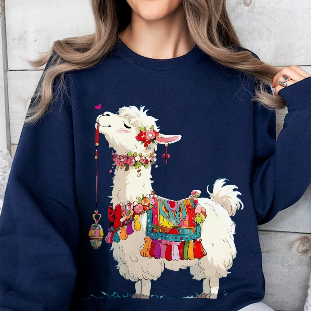 

Sweatshirt Decorated Llama Print Unique Oversize Soft Casual Y2k Graphic Clothes Trendy Pet Design Artistic Vibe Sweatshirt