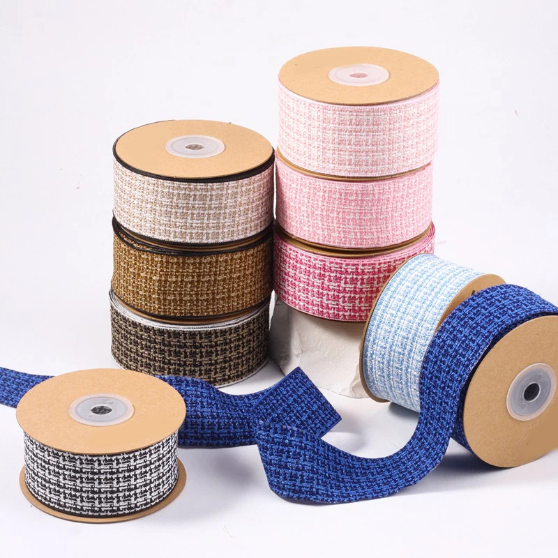 10 Yards 40MM Knit Plaid Ribbon Pressure Edge Hair Bows DIY Crafts Handmade Accessories Gift Wrapping