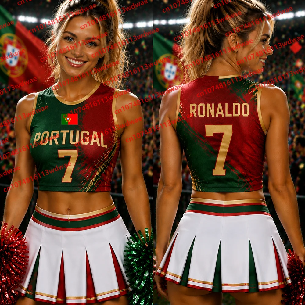 Portugal Match clothing Women Football Jersey Ronaldo 7 Jersey Sleeveless Jersey Cheerleaders Crop Top T-shirt Kid Tshirt