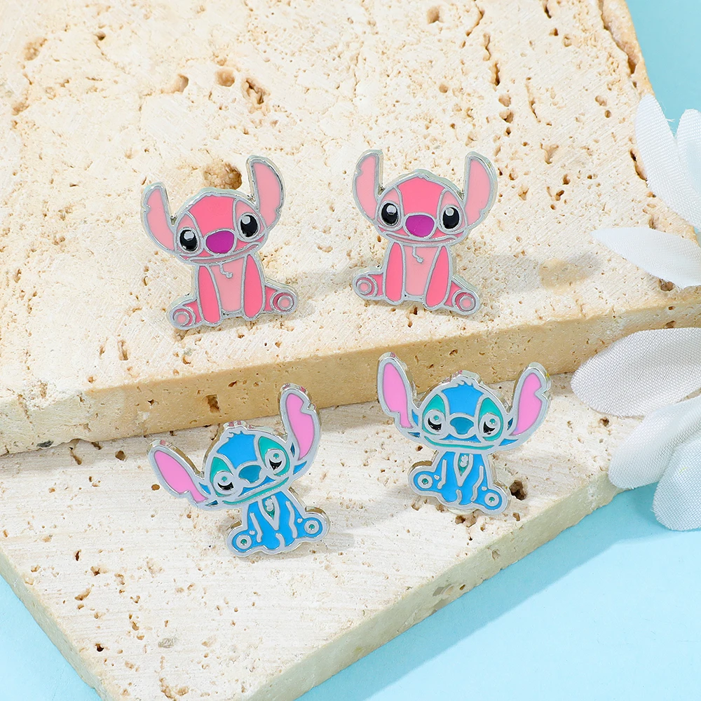 1 زوج الكرتون ليلو و غرزة أقراط لطيف دمى الأذن ترصيع Kawaii الفتيات قلادة حديدية أنيمي غرزة مجوهرات اكسسوارات هدايا