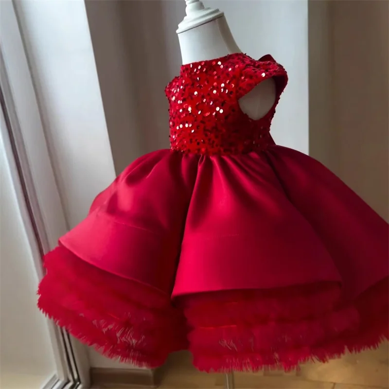 Kids Baby Princess Sequined Tulle Flower Girl Dresses First Communion Dresses Birthday Christmas Gift Wedding Party Birthday