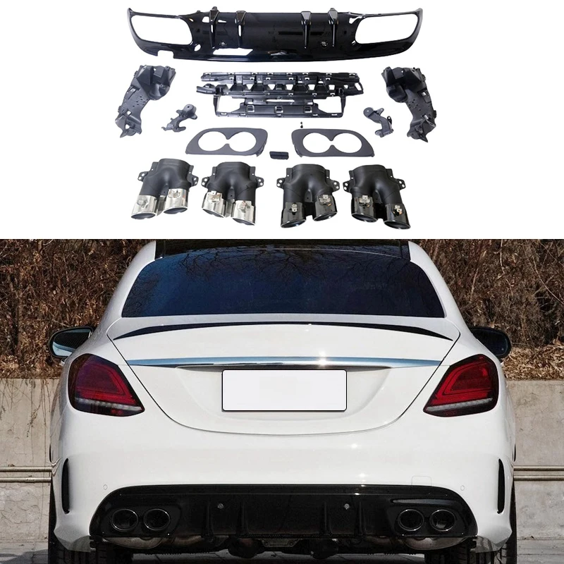 Fit for Mercedes-Benz C-CLASS 2014-2021 Sport Edition Modified C43 C63 Bumper Diffuser Lip with Exhaust Car Exterior Accessories