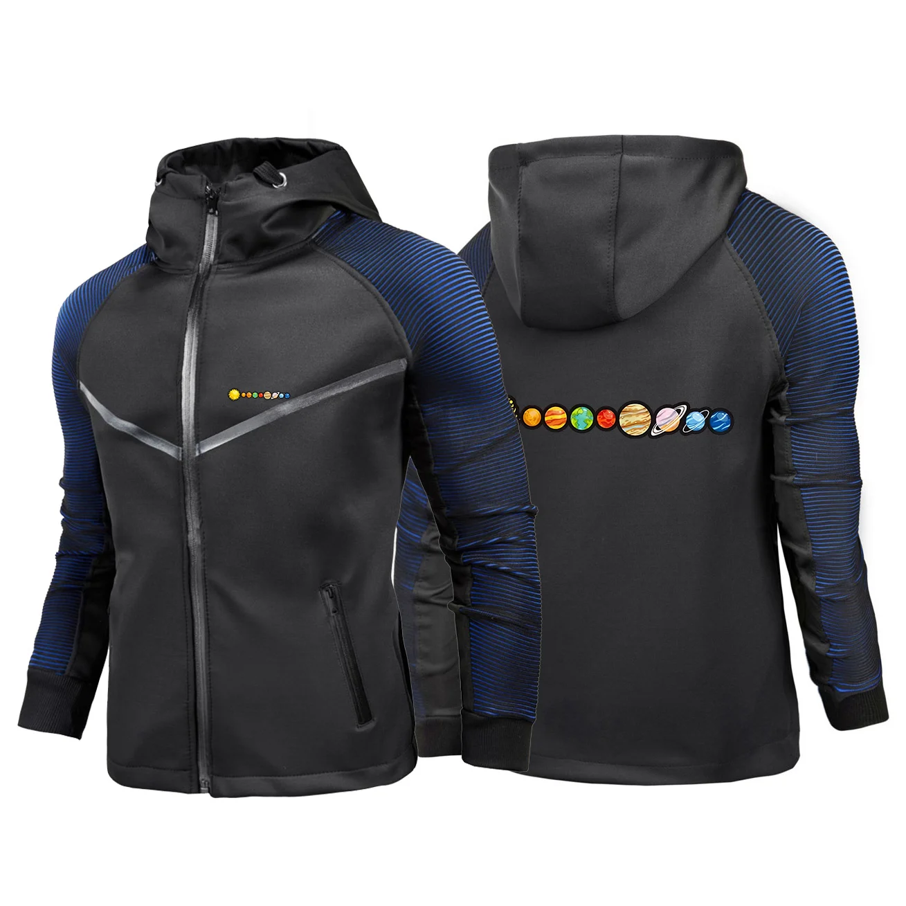 2025 Solar System Planets Print Spring And Autumn Racing Suit Men's New Casual Zipper Hooded Breathable Thin Jacket