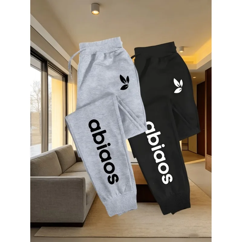 

Summer men's casual sports pants set of 2, letter printed, 100% polyester fiber knitted fabric, slightly elastic