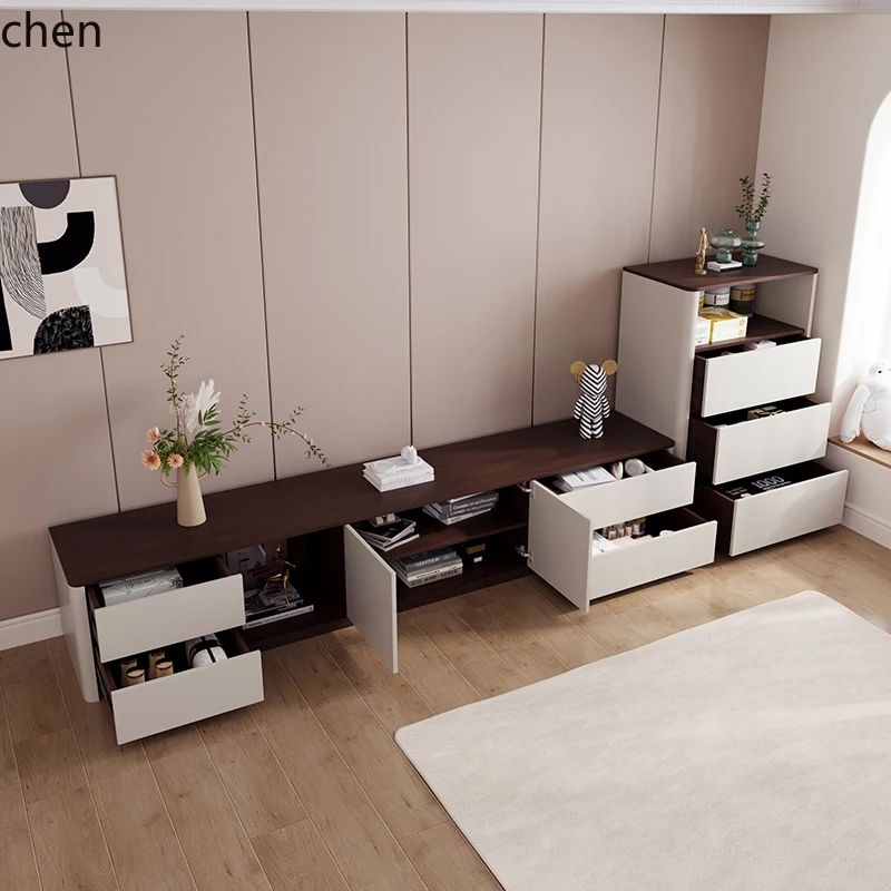 HTT new small apartment cream wind floor TV cabinet bucket cabinet combination living room storage rounded corners