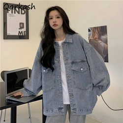 Denim Jackets Women Trendy Korean Style OL All-match Long Sleeve Washed Students Single Breasted Leisure Tops Autumn New Loose