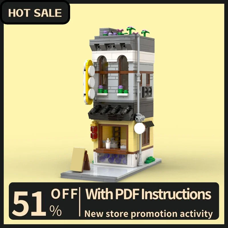 New 515Pcs City Hot Street View Moc Modular Boba Shop Model Building Custom Puzzle Diy Creative Idea Toy Birthday Christmas Gift